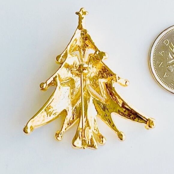 Vintage Christmas Tree Brooch, Gold Tone With Multicoloured Rhinestones - Picture 8 of 9